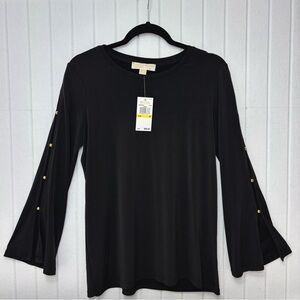 MICHAEL Michael Kors Black Blouse long bell sleeves and gold-tone stud details M